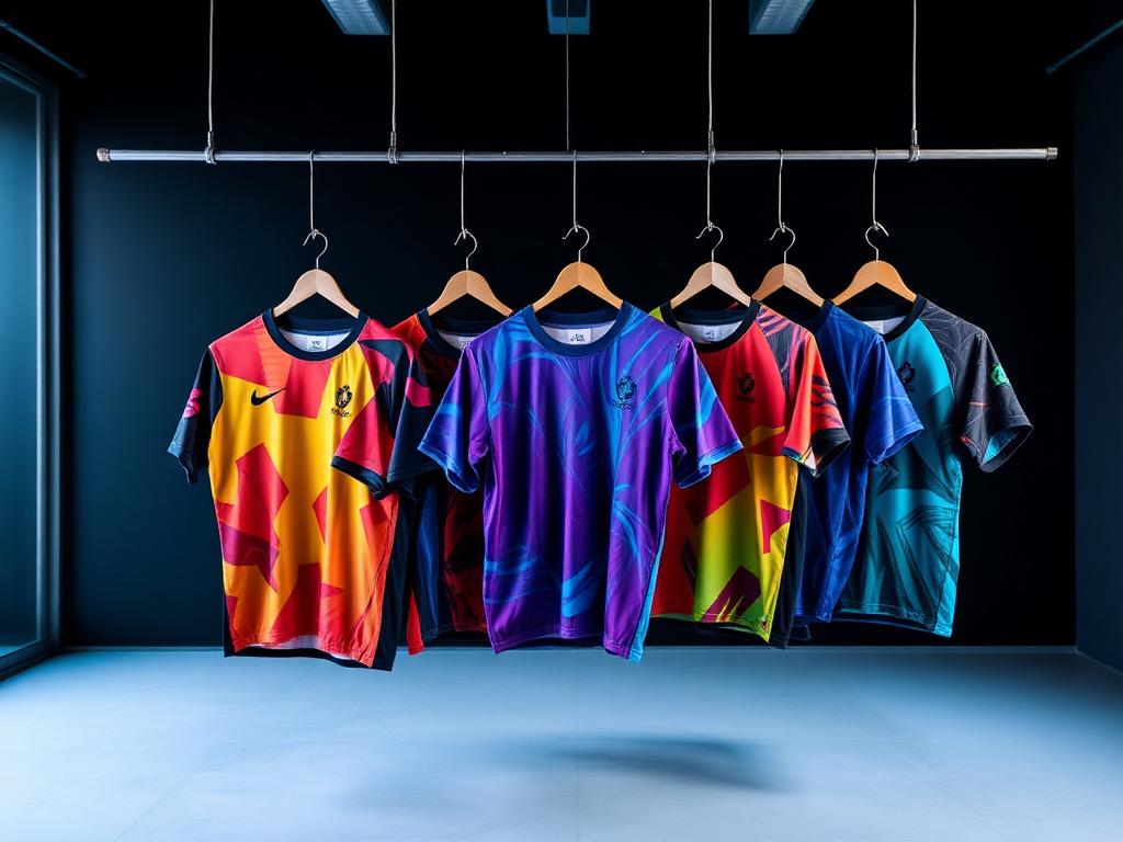 Uniformes esportivos sublimados coloridos em araras